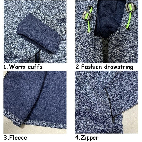 Men's Hoodie with Side Zipper Pockets Thin Wool Solid Color Casual Outdoor Hooded Tracksuit Long Sleeves Slim Hooded Jacket