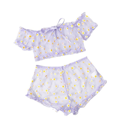 2PCS Off Shoulder Lace Up Bikini Set Women Sweet Casual Short Sleeve Swimsuits Beachwear Bathing Suits Sexy Lingerie