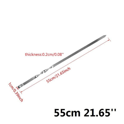 6-12pcs 21.6'' 55CMBBQ Skewers Stainless Steel Large Flat Barbecue Needle Shish Kabob Metal Skewer Set Handle BBQ Forks Tools