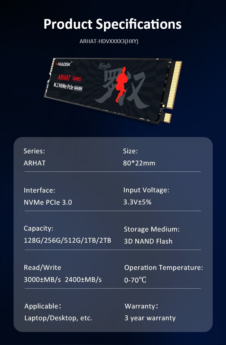 HUADISK M2 SSD NVMe 128GB 256GB 512GB 1TB 2TB SSD M.2 2280 PCIe 3.0 TLC Chip SSD Disco Rígido Interno de Estado Sólido para PC Laptop Desktop