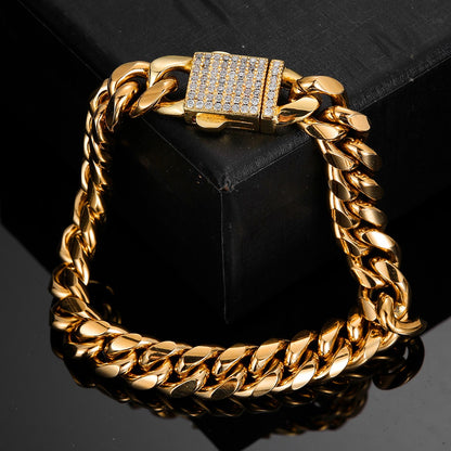 Joias Hip Hop 6mm-14mm Qualquer Comprimento 316L Aço Inoxidável Fivela de Cristal Fashion Pulseira Elos Miami Feminina Masculina