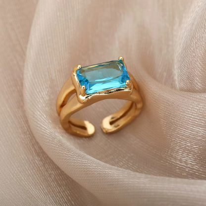 Anéis de Luxo em Aço Inoxidável Banhado a Ouro Pedra Colorida Zircônia Cristal Coração Anel Feminino Casamento Joias Boho Presente de Natal