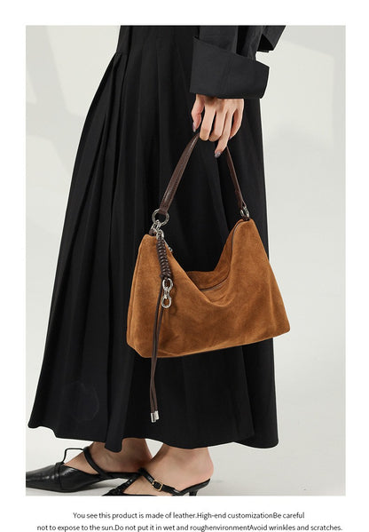 Hifashion Vintage Suede Genuine Leather Underarm Shoulder Bags For Women 2025 Luxury Designer Hobo Tote Office Ladies Handbags