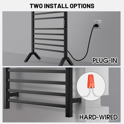 Poloma Wall Mounted & Freestanding Towel Warmer Rack for Bathrooms, Electric Heated Towel Rack Heater, Stainless Steel, Matt Bla