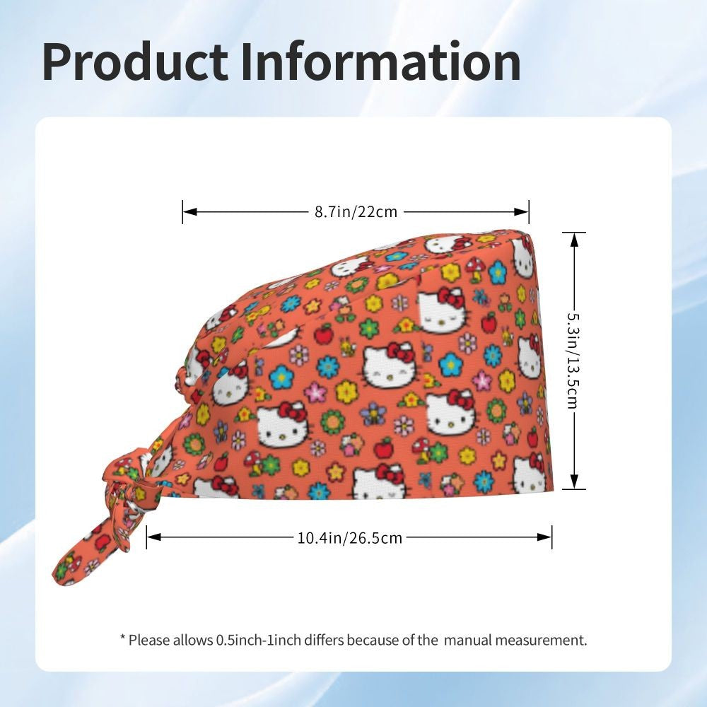 Custom Hello Kitty Medical Staff Scrubs Hat Women Men Cartoon Chara For Chef Hat Scrub Caps