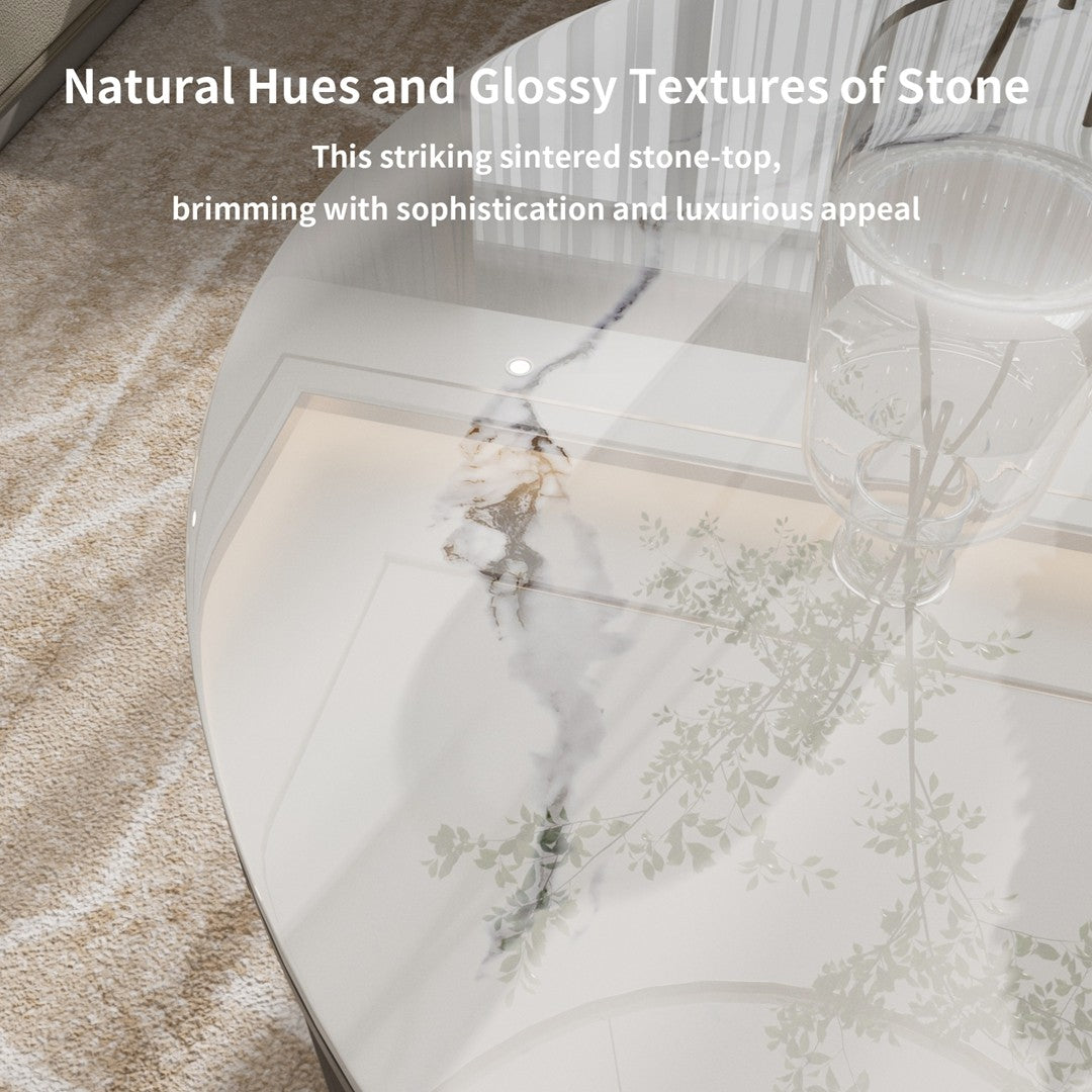 Nested Coffee Table: Set of 2 Modern Round Nesting Coffee Table Sintered Stone-top Stacking Sofa Accent Table for Living Room