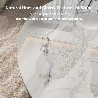 Nested Coffee Table: Set of 2 Modern Round Nesting Coffee Table Sintered Stone-top Stacking Sofa Accent Table for Living Room