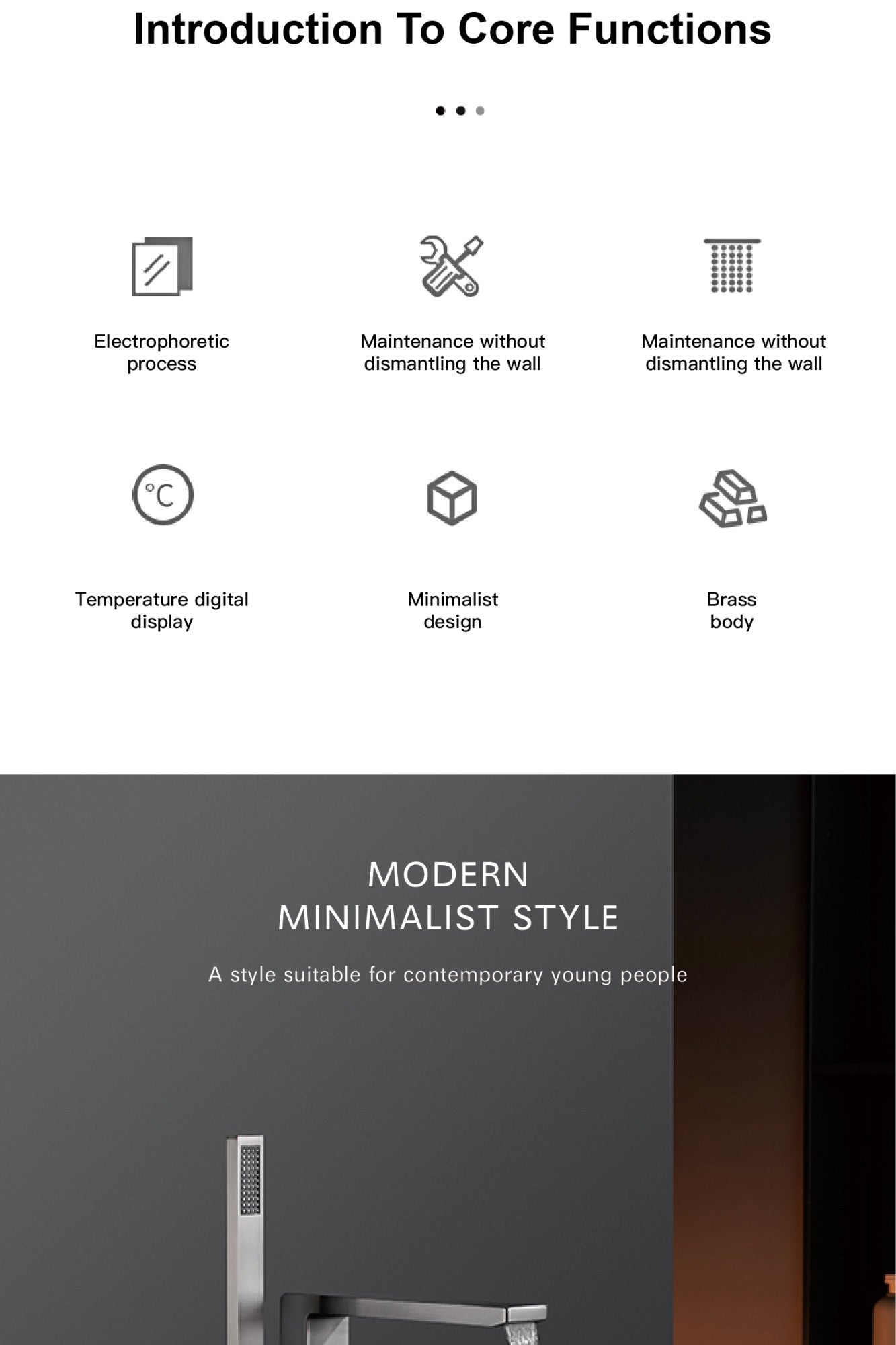 Luxury Black Brass Bathroom Faucet Floor standing Design Single Handle Hot and Cold Water Embedded Design Simple Bathtub Mixer