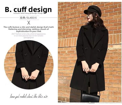 Plus Size Black Woolen Coat 2025 New Style Women's Autumn Winter Professional Mid-Length Trendy Polyester Fiber Suit Collar F...