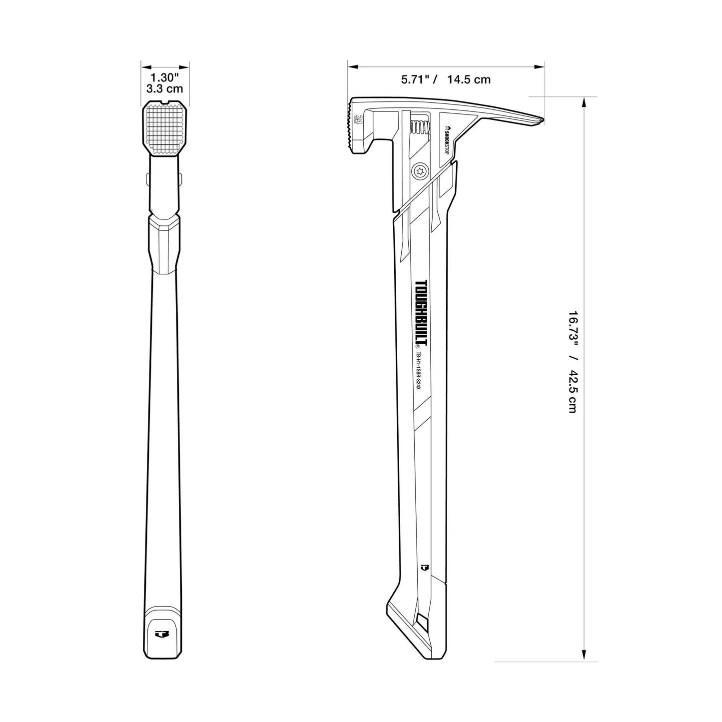 TOUGHBUILT TB-H1-1SBR-S20X TB-H1-1SBR-S24X Martelo de Garra de Aço ShockStop 20/24 OZ Face Fresada Ferramentas Manuais Martelo Toughbuilt