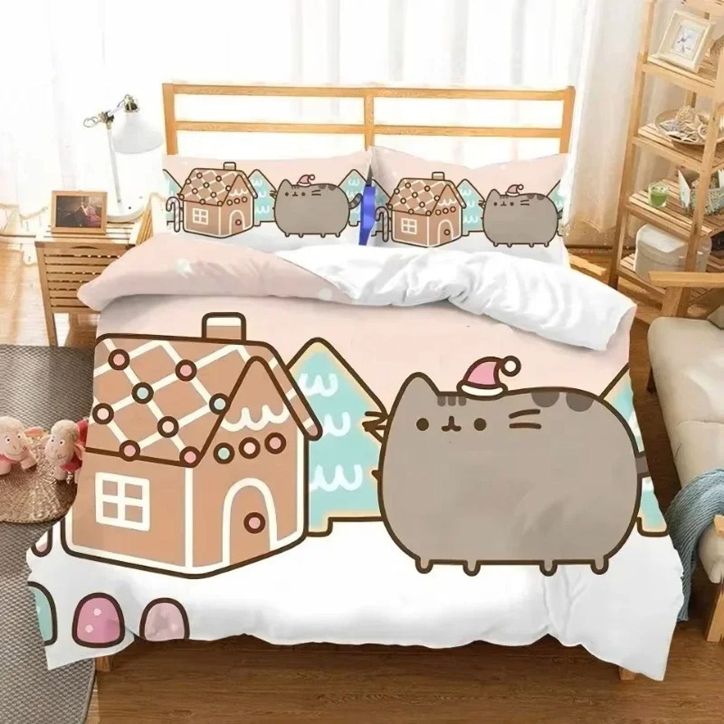 MINISO-Cat Duvet Cover Pillowcase Bedding Set Cartoon P-PusheenS Cat Adult Boy Girl Bedroom Decoration Children