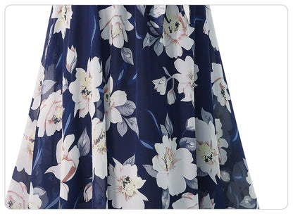 Plus Size Print Floral Skirt Women 2024 Summer Loose Elastic High Waist Chiffon Midi Skirts Lace Up Bow L-5XL Swing Jupe Femme