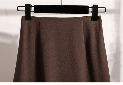 A-Line Mini Skirt High Waist Mid Length Skirts Women's Slimming Black Autumn Elastic Waist Design Solid Color Versatile Skirt