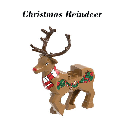 Hot Christmas Animals Deer Building Blocks Farm Scene Zoo City View Elk Reindeer Sled Figures Sika Deer Bricks Girl Boy Toy Gift