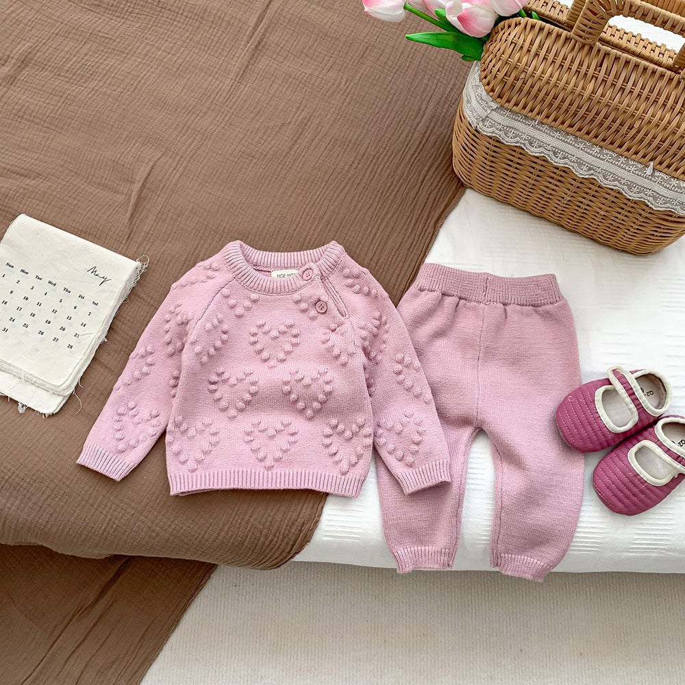 2Pcs Baby Girl Knitted Clothes Autumn Long Sleeve Sweater + Pant Toddler Boy Clothes Suit