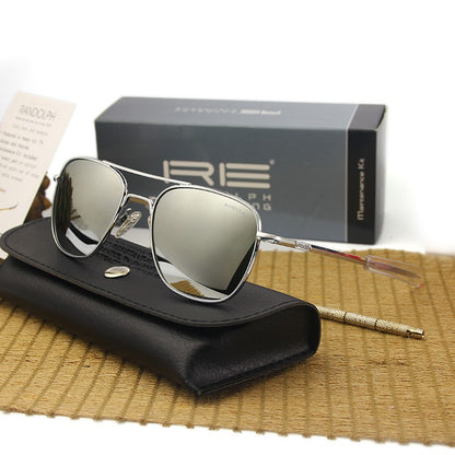 RE Sunglasses Man USA Army Military Aviation Pilot Sunglasses Woman Glass Lens Luxury Brand Retro Titanium Frame High Quality