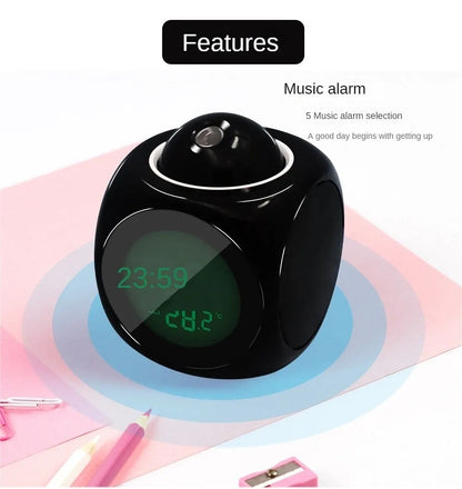 1PCProjection Alarm Clock Ceiling Display Snooze Desk Table Clock Voice Multifunction Digital Projection Clock Temperature Displ
