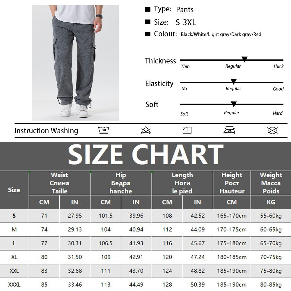 Calça Moletom Masculina Reta, Jogger para Esportes e Moda Urbana, Larga, Grande, com Cordão, Calça Longa Masculina com Múltiplos Bolsos