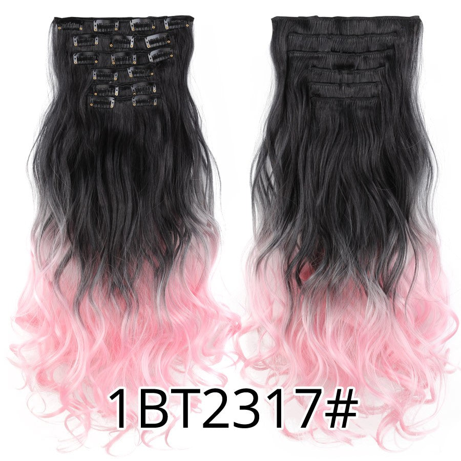 22 Polegadas Sintético Cabelo Liso Longo 16 Clipes 6 Peças/Conjunto Apliques de Cabelo Loiro Preto Resistente ao Calor Para Mulheres