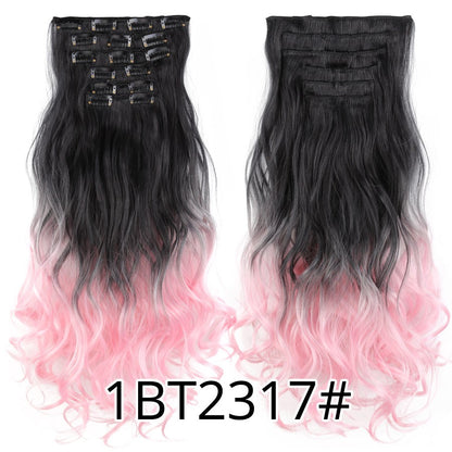 22 Polegadas Sintético Cabelo Liso Longo 16 Clipes 6 Peças/Conjunto Apliques de Cabelo Loiro Preto Resistente ao Calor Para Mulheres