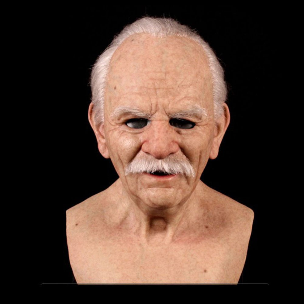 Old Man Mask Full Head Realistic Grandpa Face Wig Scary Elderly Costume For Halloween Party Centerpiece Home Display For Adults