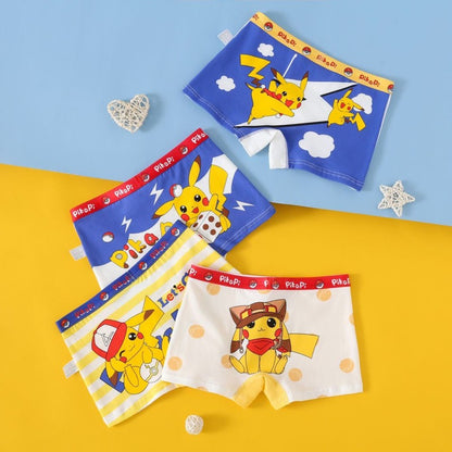 Cueca Boxer Infantil 4 Peças Pokémon para Meninos Algodão Anime U Pouch Bulge Roupa Íntima Desenho Animado Shorts Infantis Fofos Respiráveis Calças Boxer 2-12 Anos