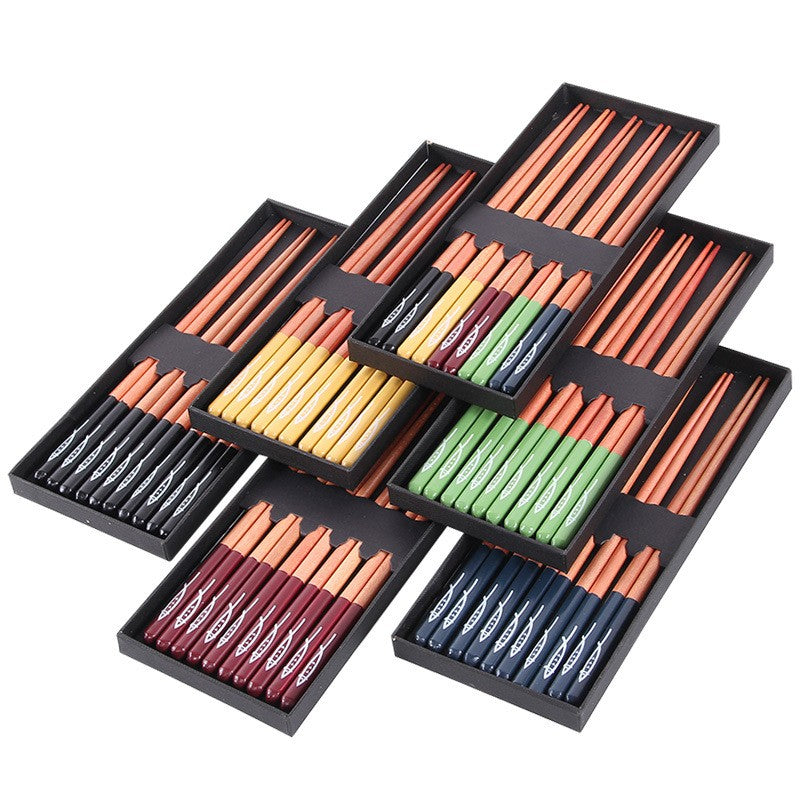 5 Pares Hashis de Madeira Hashis Longos Japoneses Antiderrapantes Conjunto de Talheres Hashis Multicoloridos Caixa de Presente