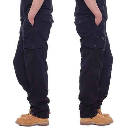 Calça Cargo Masculina de Moda Casual Esportiva com Muitos Bolsos Calça Masculina Solta Reta Elástica Calça Utilitária Versátil e Confortável