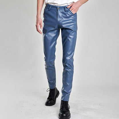 Men's Leather Pants Skinny Fit Stretch Fashion PU Leather Trousers Nightclub Party & Dance Pants Thin