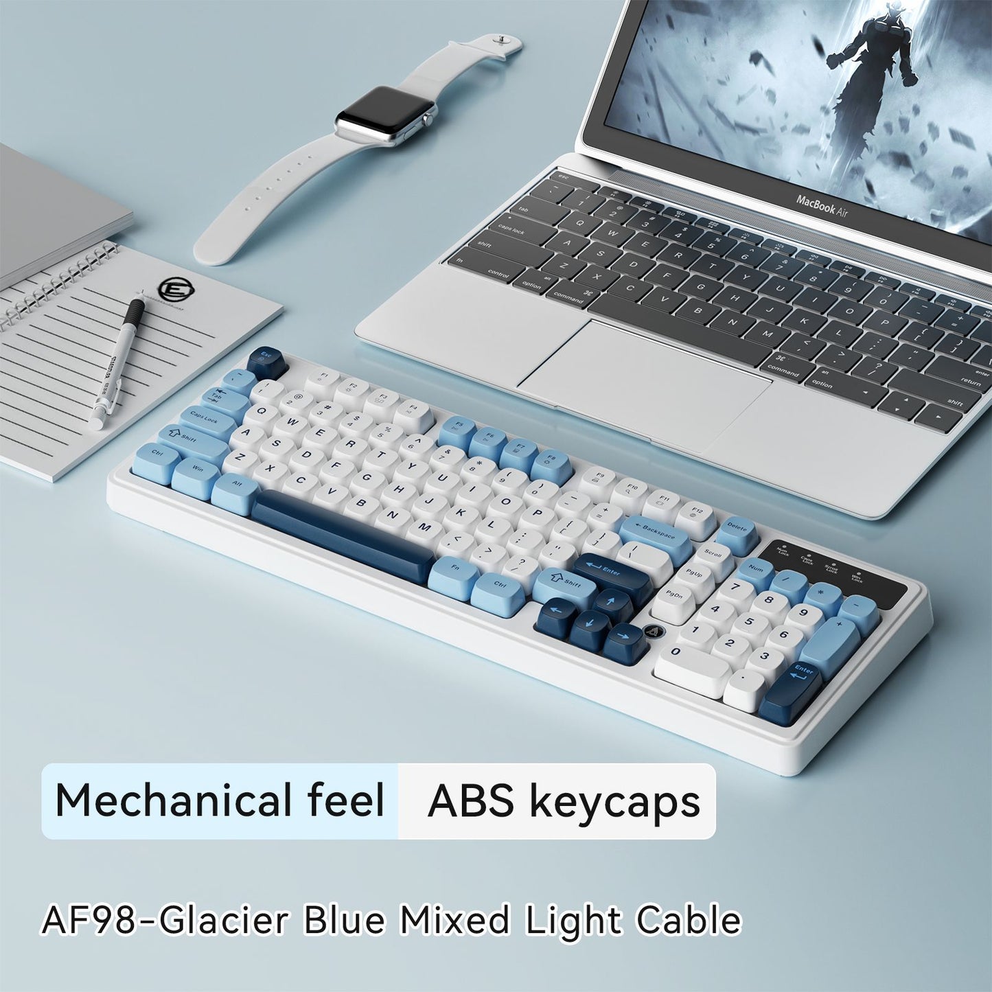 AJAZZ AF98 Wired/Wireless Keyboard Mechanical Feel Office Long Battery Life Three-Mode RGB Mixed Light ABS Keycaps Ergonomics