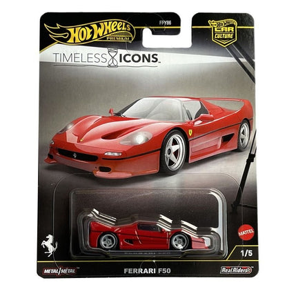 100% Original Hot Wheels Timeless Icons Mix 5 1:64 Ferrari F50 Porsche Carrera Gt Chassis Conversion Collectible Car Toys