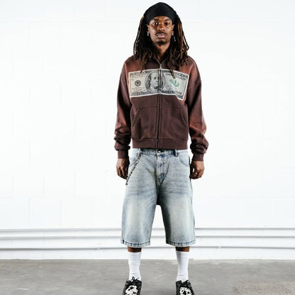 Cross border European and American e-commerce men's printed zipper sweatshirt long sleeved pullover hooded retro jacket street t