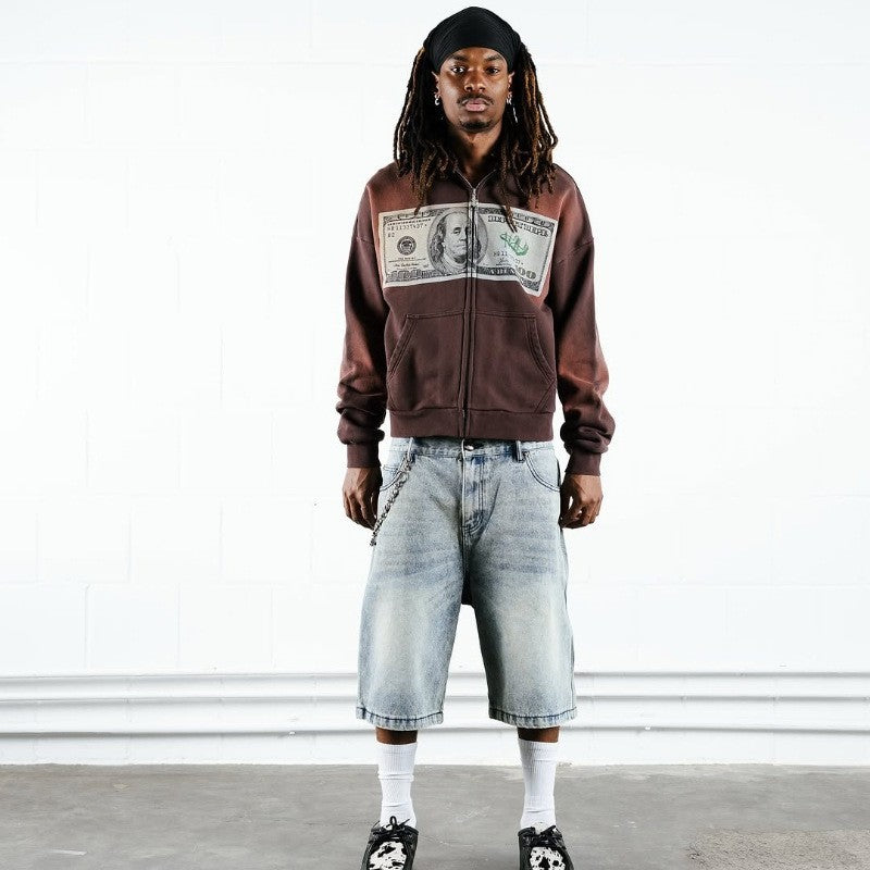 Cross border European and American e-commerce men's printed zipper sweatshirt long sleeved pullover hooded retro jacket street t