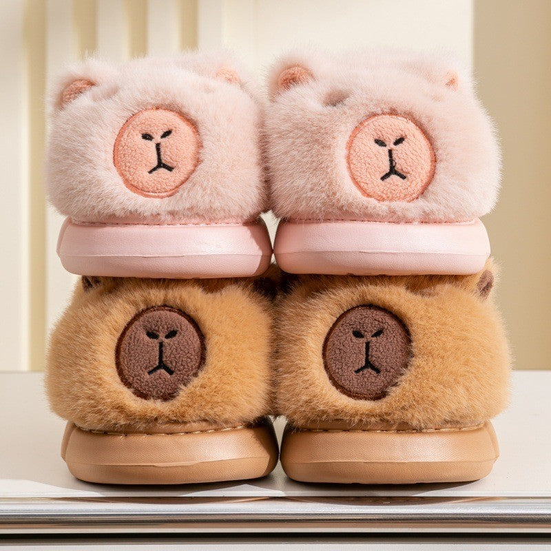 Kids Winter Warm Cotton Slippers Cute Capybara Slip-On Shoes for Boys & Girls Soft Non-Slip Soles Lightweight Easy Wear Closure