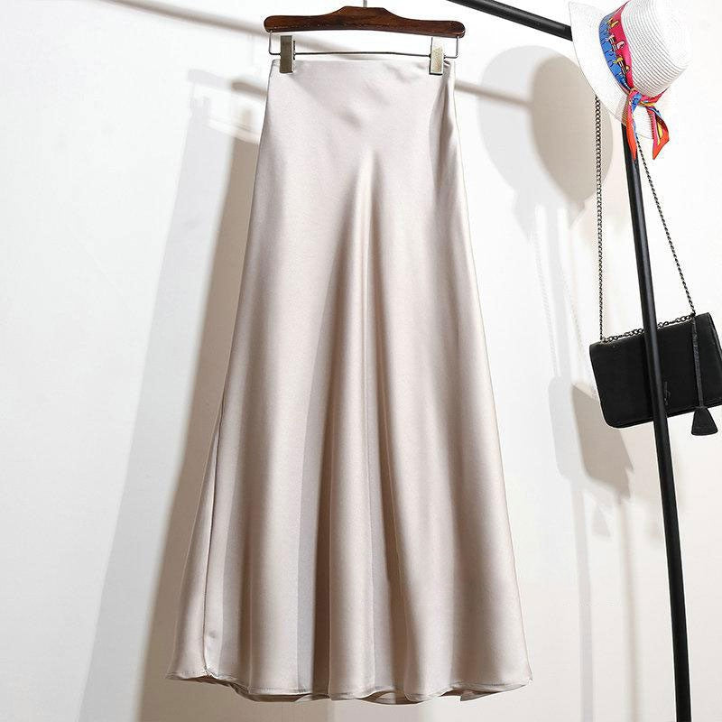 Women Satin Fishtail Skirts Fashion Streetwear Female Elastic High Waist Skirts Solid Color Summer Ladies Slim Silk A-line Skirt