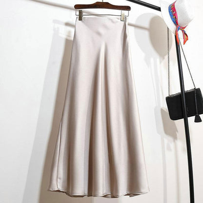 Women Satin Fishtail Skirts Fashion Streetwear Female Elastic High Waist Skirts Solid Color Summer Ladies Slim Silk A-line Skirt