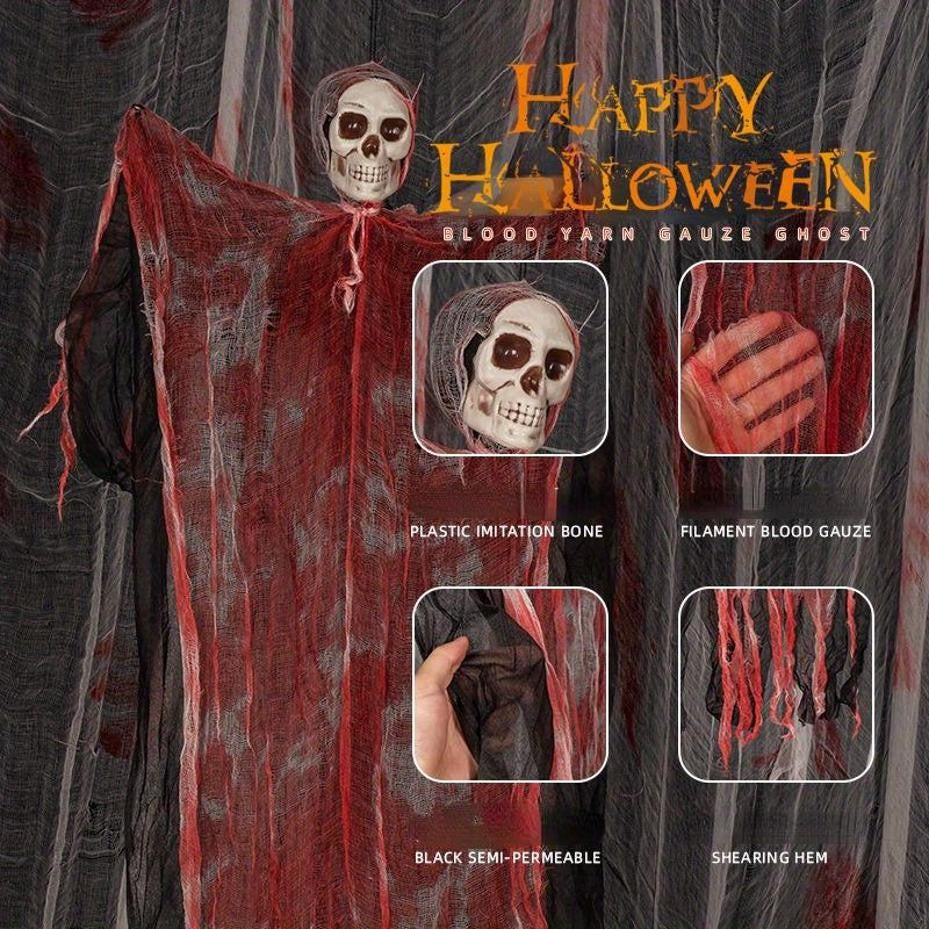 1 Pcs Hanging Halloween Ghost Pendant Terrifying Skull Head Decoration Prop Suitable For Balconies And Courtyards