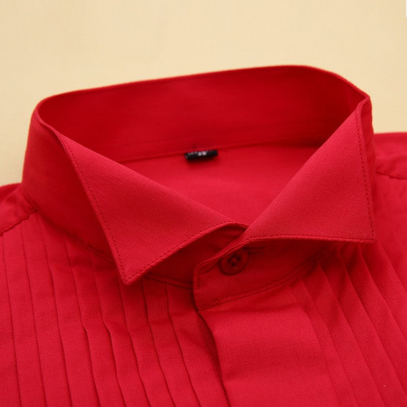 Classic Winged Collar Dress Shirt Men's Wingtip Tuxedo Formal Shirts with Red Black Bow Tie Party Dinner Wedding Bridegroom Tops