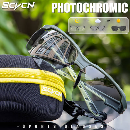 Óculos de Ciclismo Fotocromáticos SCVCN Masculino MTB Óculos de Sol para Ciclismo Feminino Óculos de Ciclismo de Estrada UV400 Óculos Esportivos para Corrida ao Ar Livre