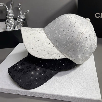 Fashion Retro Diamond Luxury Rhinestone Baseball Cap Satin Streetwear Hip Hop Hat Bones Snapback Ponytail Peaked Hats Caps Men