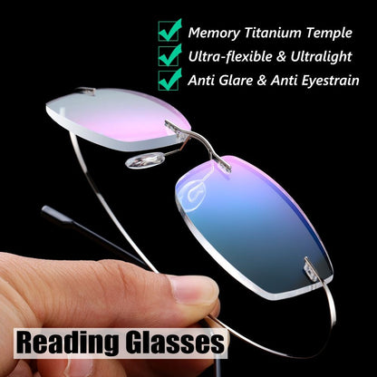 Ultralight TR90 Memory Titanium Rimless Reading Glasses Men&Women Presbyopic Eyeglasses +1.0 +1.5 +2.0 to+3.5 +4.0