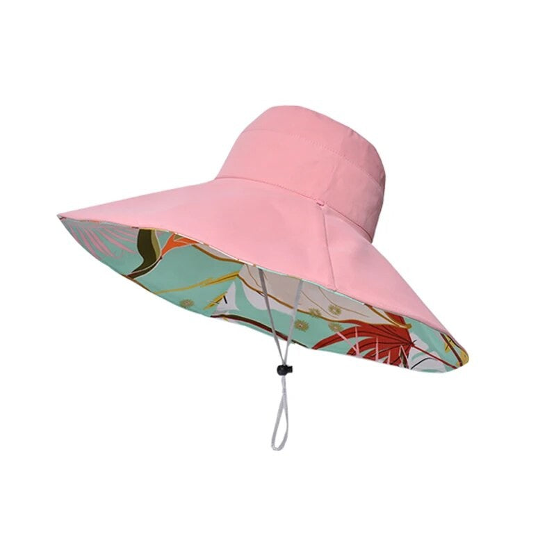 Xinbaoguan 100%poliéster8240Chapéu de pescador de aba dupla alargada NOVO transfronteiriço feminino Chapéu de sol de verão Chapéu de sol fashion