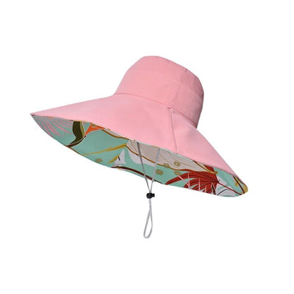 Xinbaoguan 100%poliéster8240Chapéu de pescador de aba dupla alargada NOVO transfronteiriço feminino Chapéu de sol de verão Chapéu de sol fashion