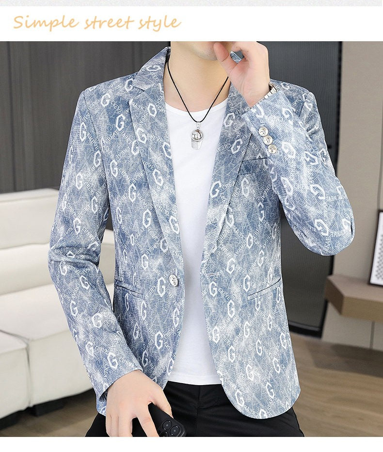 New Floral Pattern Autumn Winter Men's Suit Slim Fit Youth Formal Single Blazer Jacket