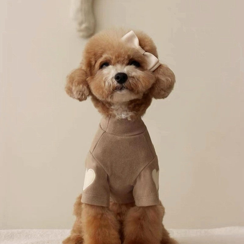 Moletom Bordado Coração Pequeno Cão Roupa Quente para Pet Teddy Camisa de Inverno Yorkshire Regata Macia