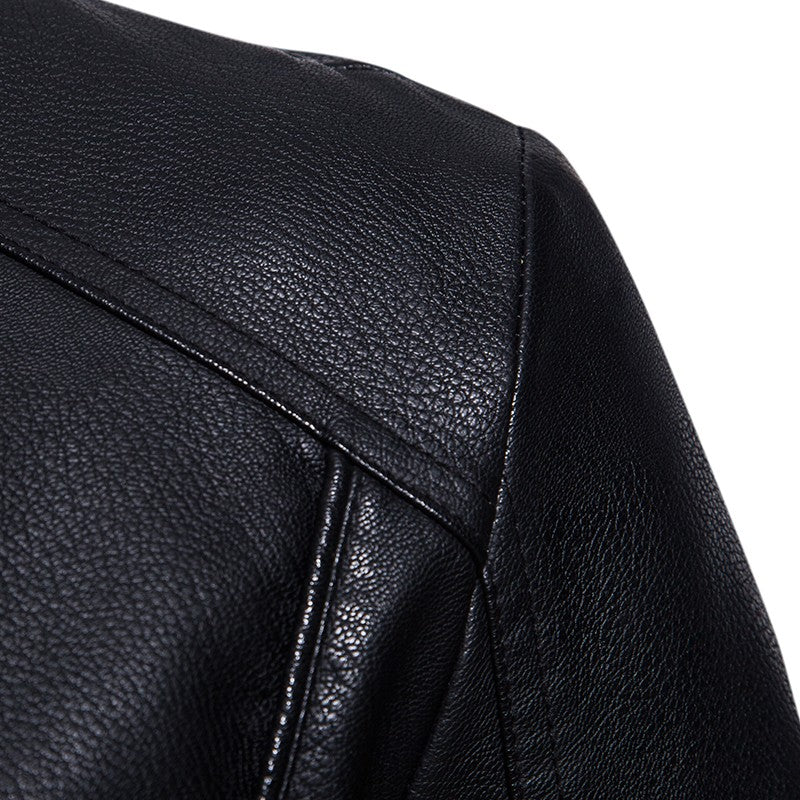 Faux Leather Jacket Men High Quality Casual Motorcycle Windbreaker Stand Collar New Fashion Wool Liner PU Coat Streetwear