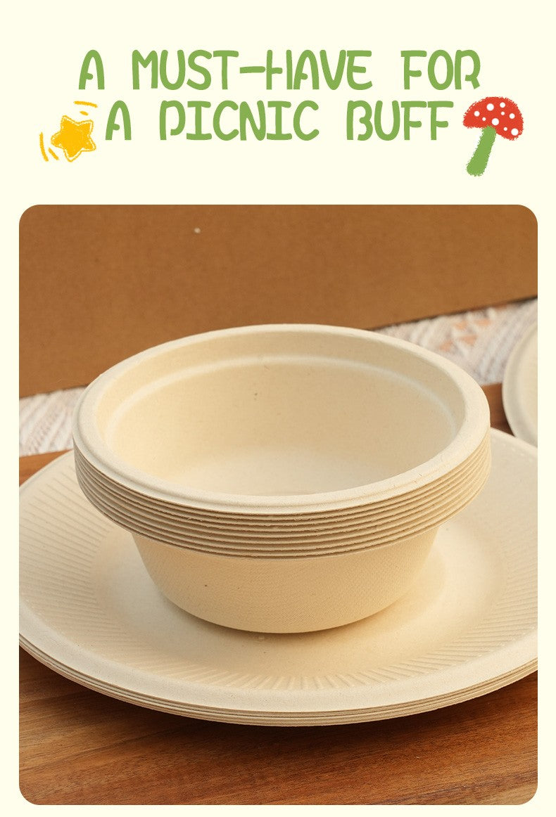 Conjunto Descartável de Talheres de Polpa com 20 Peças Biodegradáveis Inclui Tigela Prato Faca Garfo Colher para Casa Festa Piquenique Recipientes de Comida