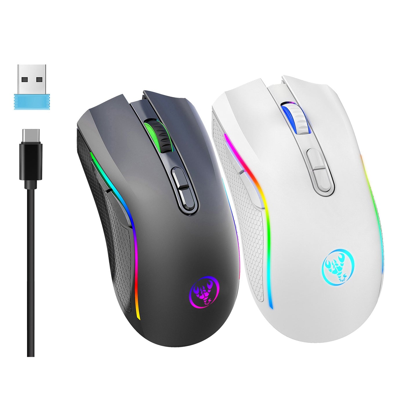 Mouse Mecânico Sem Fio RGB HXSJ T69 2.4G Mouse Gamer Ergonômico com 7 Botões Programáveis 4800DPI para Escritório e Jogos