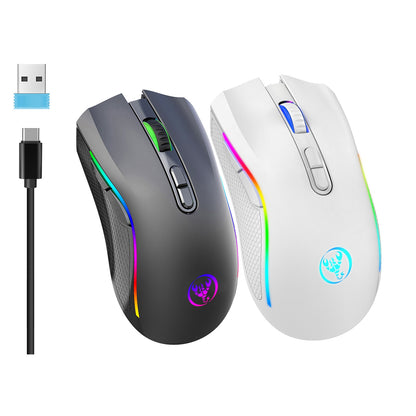 Mouse Mecânico Sem Fio RGB HXSJ T69 2.4G Mouse Gamer Ergonômico com 7 Botões Programáveis 4800DPI para Escritório e Jogos