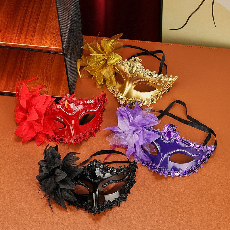 Luxury Flower Rhinestone Masquerade Mask, Elegant Venetian Half Face Mask for Women Halloween Party, Wedding and Themed Events